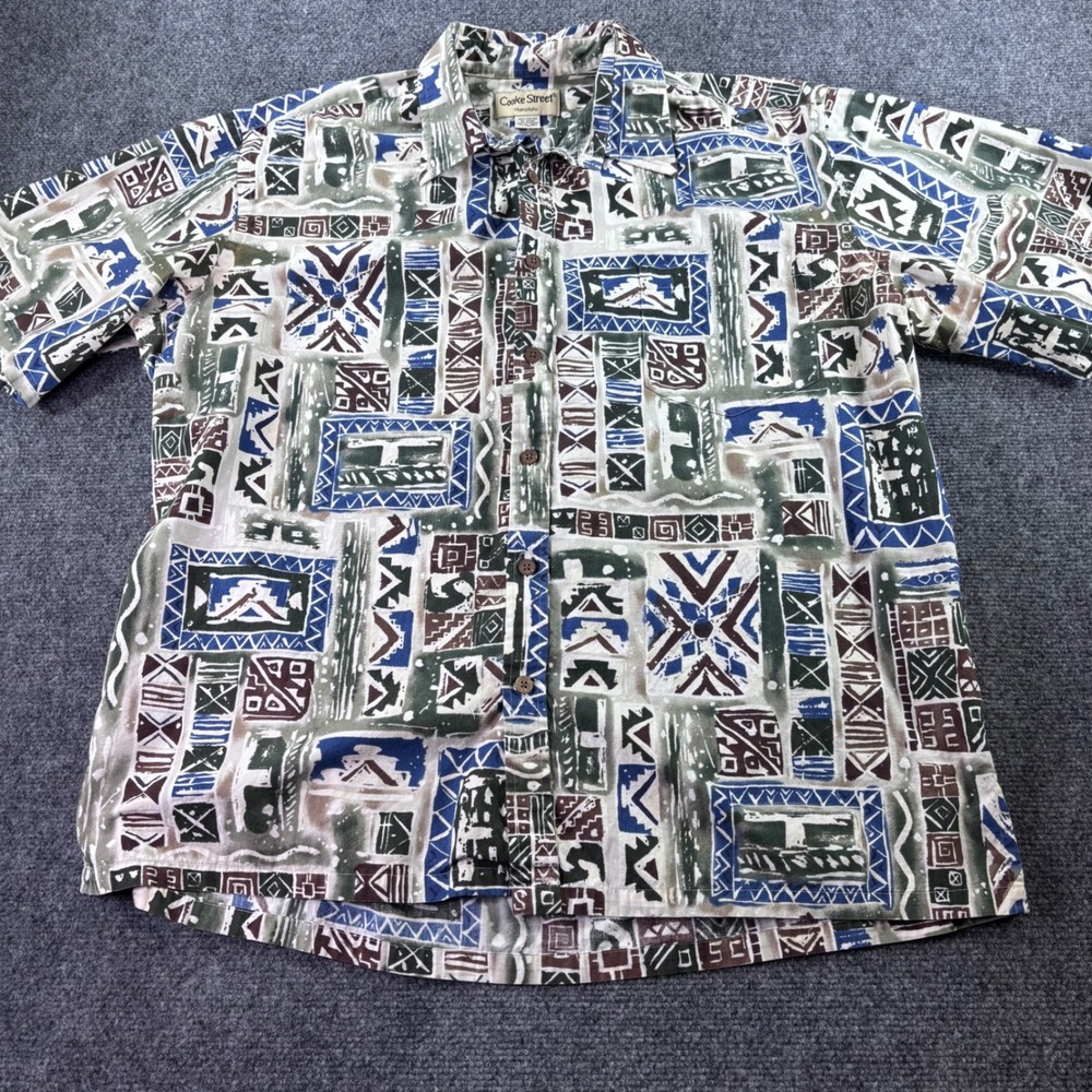 Cooke Street Button Down Shirt Mens XL Multicolor Geometric Tribal Cotton Aloha